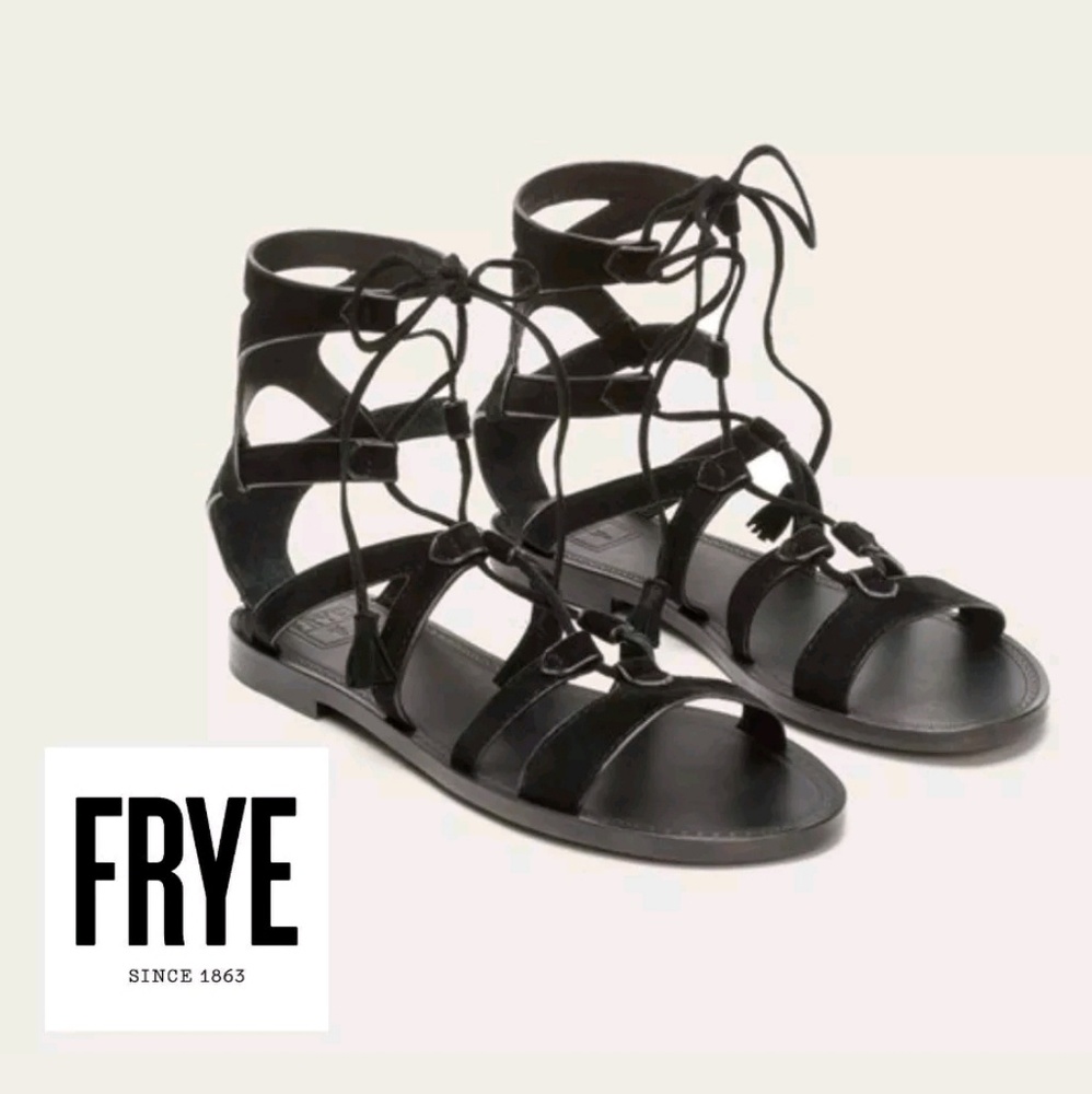 FRYE Women's Ruth Gladiator Black Short Sandals 8M